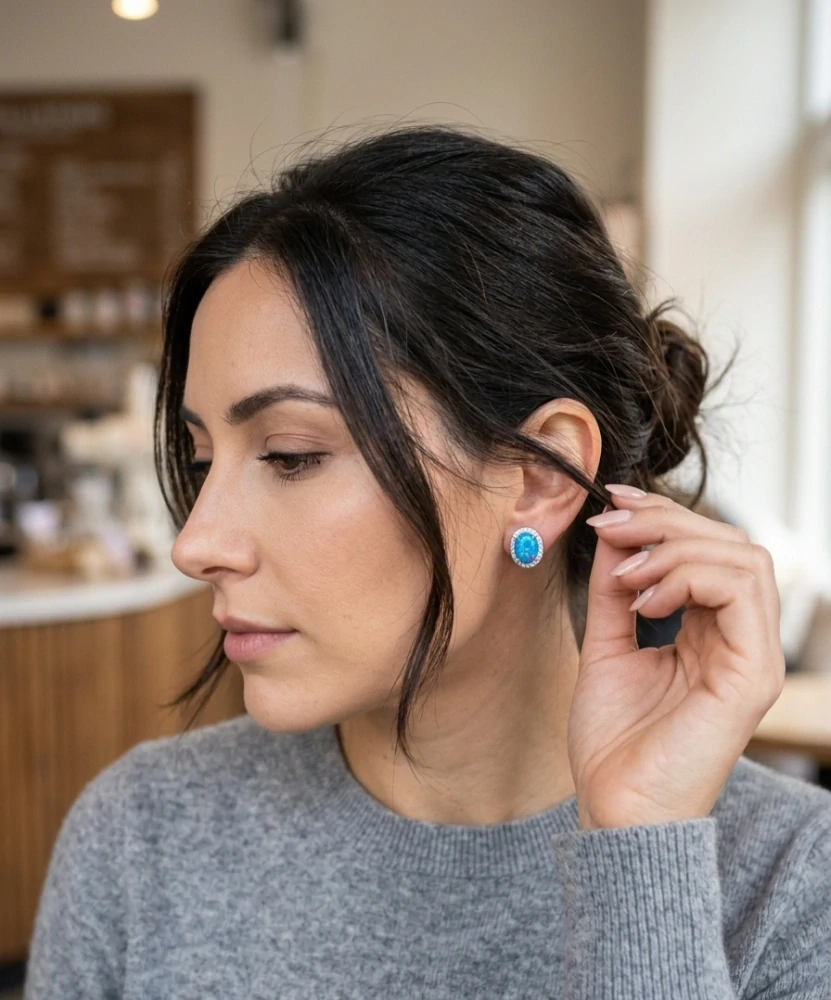 Šperky Nina - Stříbrné náušnice Royal Opal s věncem zirkonů 925/1000 - ns ag kam h 325
