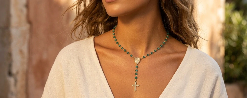 Šperky Nina – Pozlacený stříbrný růženec Emerald (50,5 - 55,5 cm) 925/1000 – ret zlac 012