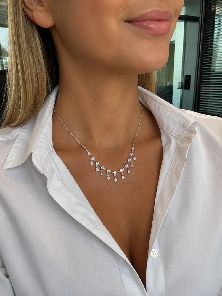 Šperky Nina – Stříbrný náhrdelník Ledové krůpěje s visacími zirkony (41 – 46 cm) 925/1000 - nahr 534
