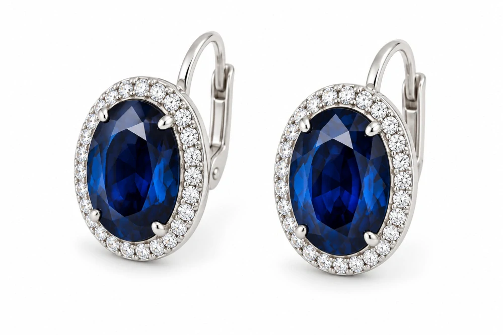 Šperky Nina – Stříbrné náušnice Královská modrá ve stylu Lady Diana (12 mm) - ns kam 501