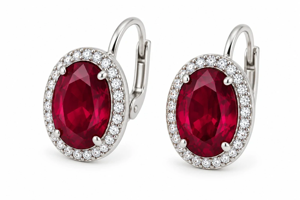 Šperky Nina – Stříbrné náušnice Rubínově červená ve stylu Lady Diana (12 mm) - ns kam 502