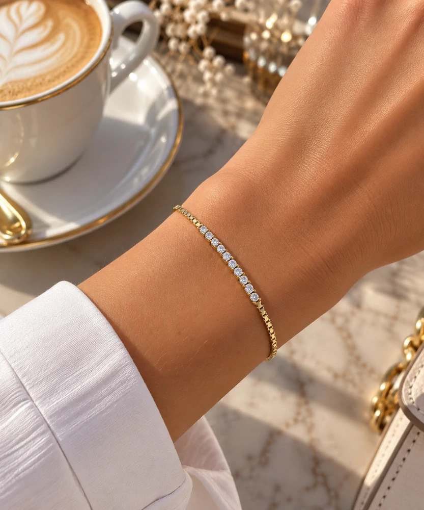 Šperky Nina – Pozlacený stříbrný náramek Veneciana se zirkonovou lištou (17,5–20,5 cm) - nar zlac 44