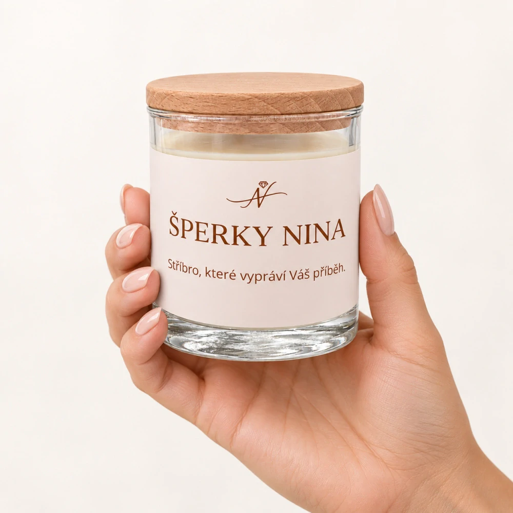 Šperky Nina - Sójová svíčka Svěží energie se stříbrnými náušnicemi (Ag 925/1000) – Citronová tráva & Bergamot - sv03