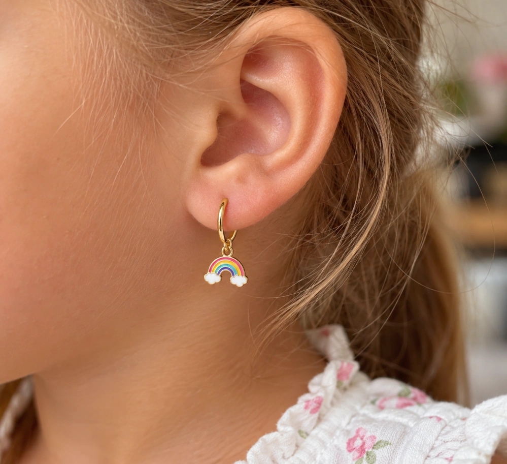 Šperky Nina – Dětské pozlacené stříbrné náušnice Kroužky Duha (12 mm) - det 8