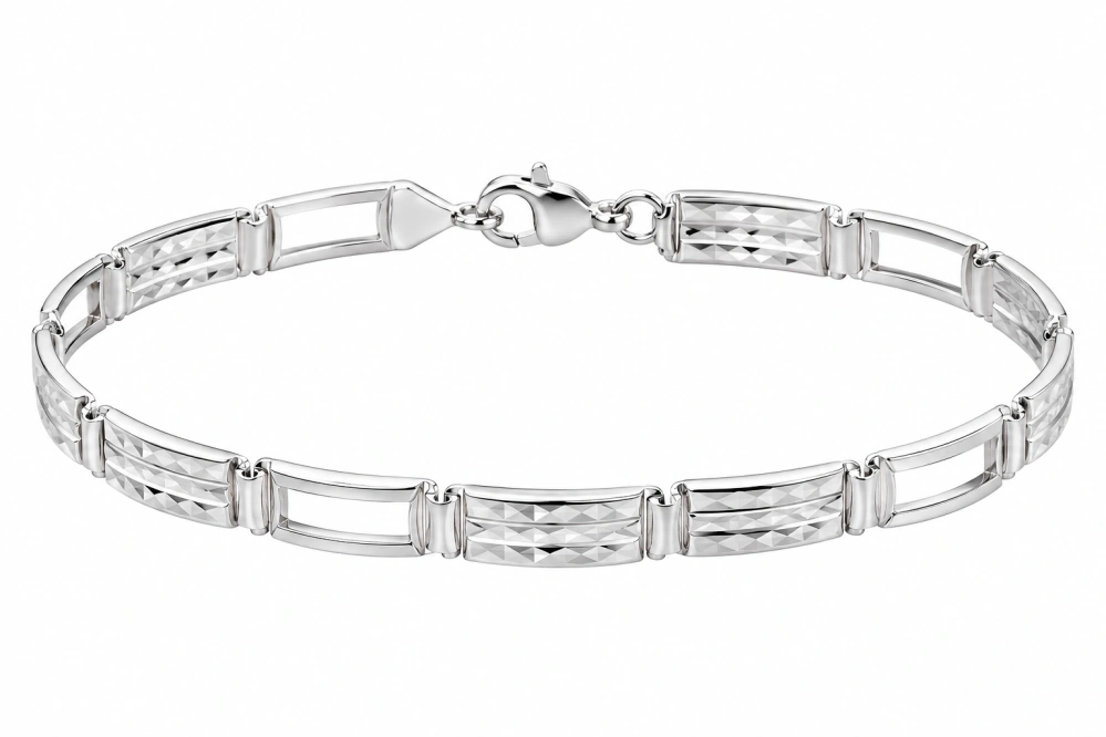 Šperky Nina – Článkový stříbrný náramek Geometrie s diamantovým brusem (19 cm, 6,8 g) 925/1000 - nar 563
