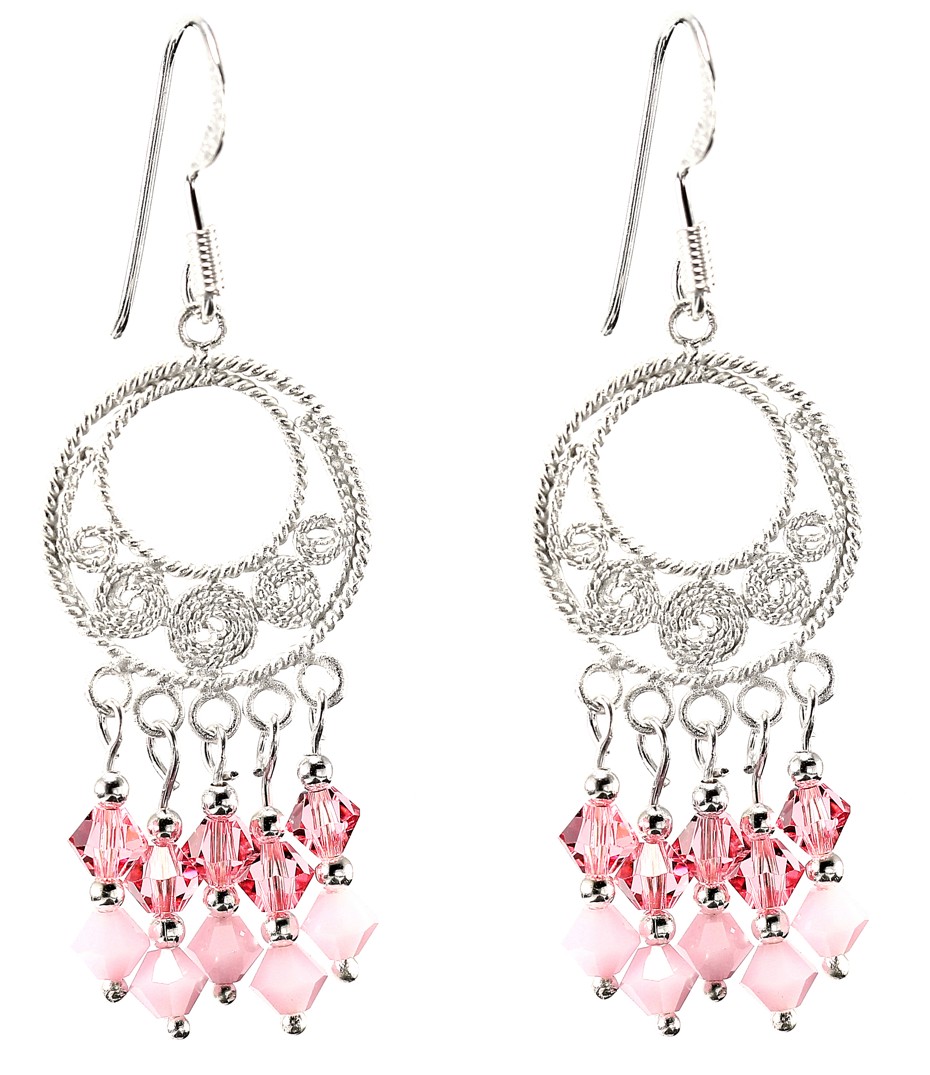 Šperky Nina - Stříbrné náušnice Boho Lustry s barevnými krystaly 925/1000 - ns ag kam H 206