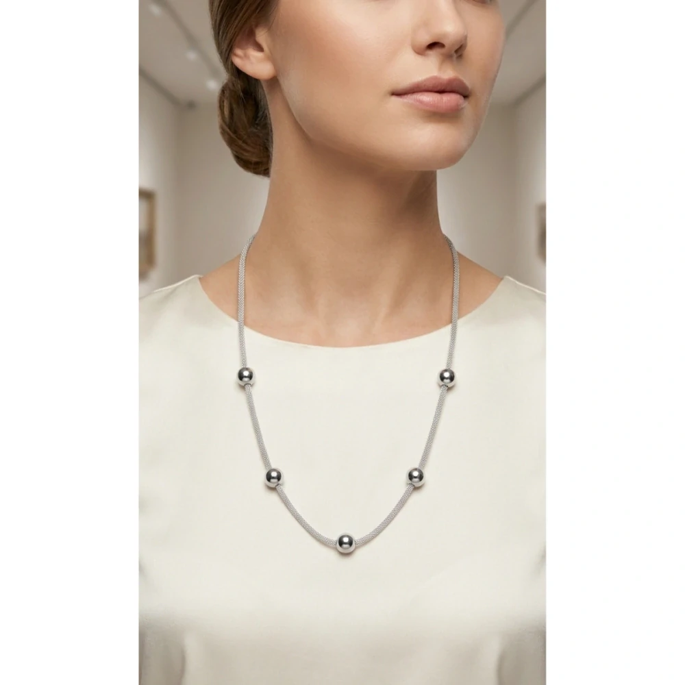 Šperky Nina - Stříbrný náhrdelník s kuličkami – Geometric Elegance 925/1000 - ret ag H 171