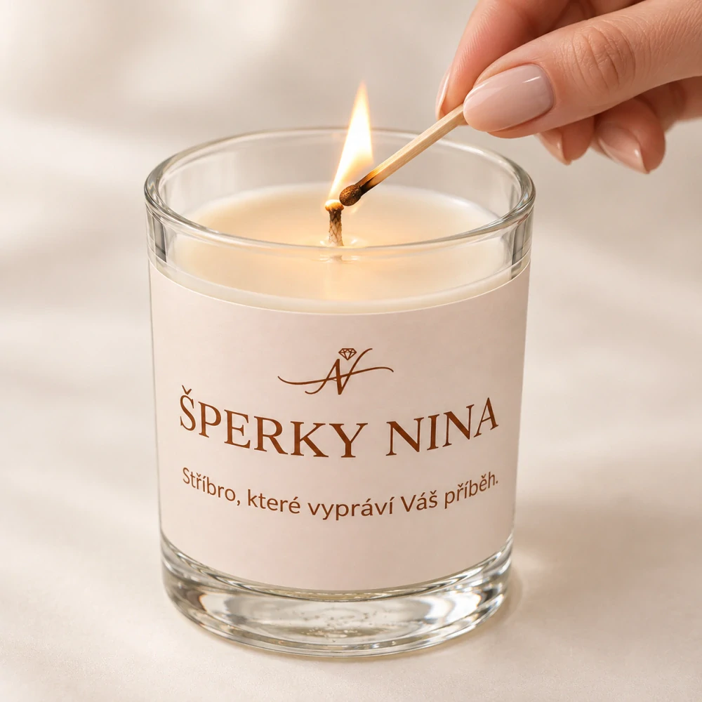 Šperky Nina - Sójová svíčka Květinová elegance se stříbrným přívěskem (Ag 925/1000) – Geránium & Fialka - sv02