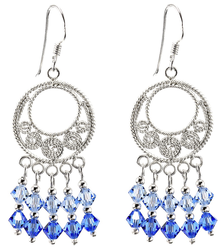 Šperky Nina - Stříbrné náušnice Boho Lustry s barevnými krystaly 925/1000 - ns ag kam H 206