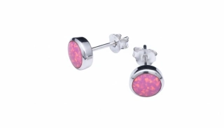 Šperky Nina - Stříbrné náušnice s růžovým opálem (8 mm) – 925/1000 - ns ag kam H 292